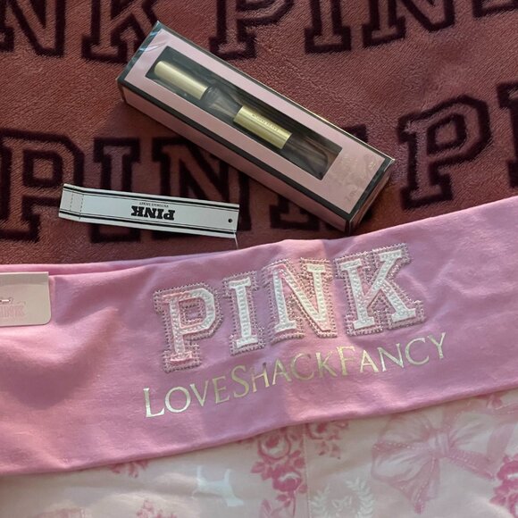 PINK x LoveShackFancy, L, Cotton Foldover Micro Shorts & Bombshell Travel Spray - Picture 2 of 9